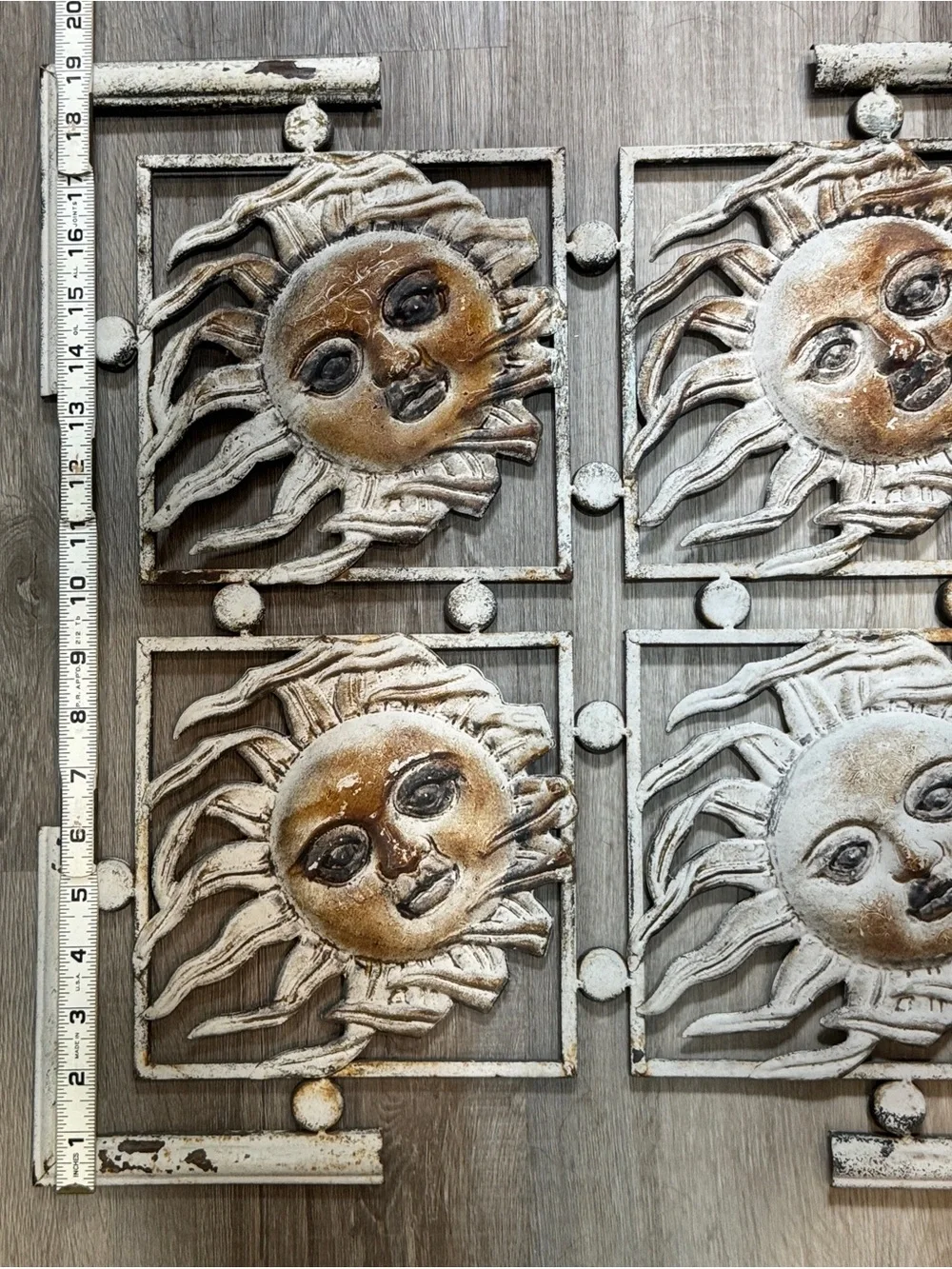Vintage Sunface Metal Wall Decor - White and Brown 19”x19”